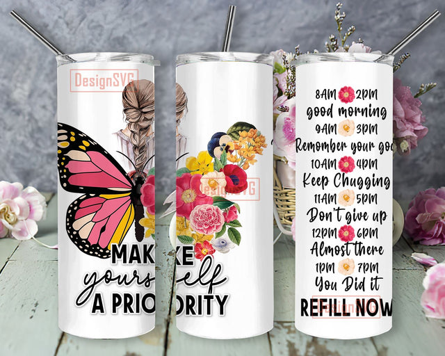 Positive Motivational 20oz wrap, Digital Sublimation design, Water Tracker Design, Floral Positive Tumbler Wrap, Butterfly Inspirational Tumbler Wrap Sublimation DesignSVG 