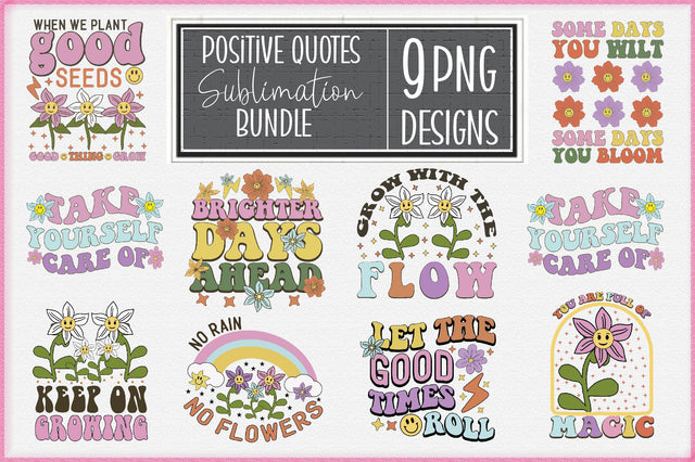 Positive Quotes Retro Flower PNG Bundle Sublimation Creativeart88 