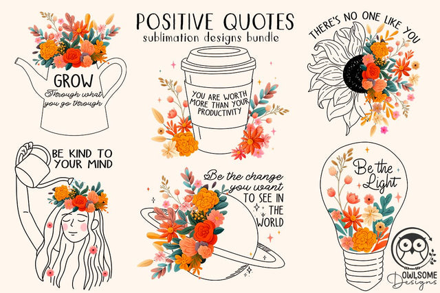 Positive Quotes Sublimation Bundle Sublimation Owlsome.Designs 