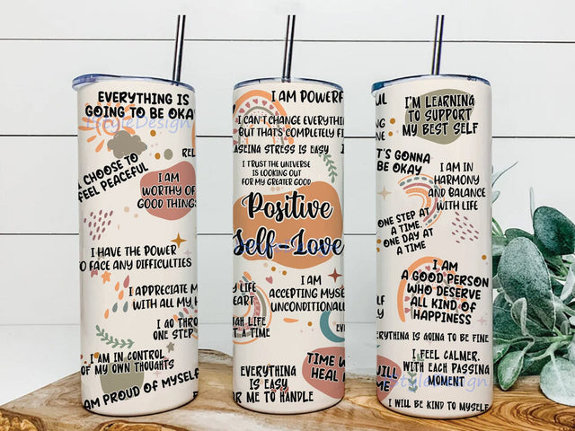 Positive Self Love 20oz Tumbler Design, Boho Daily Affirmations Tumbler Png, Inspirational Quote Tumbler Wrap, Digital Download Sublimation iStyleDesign 