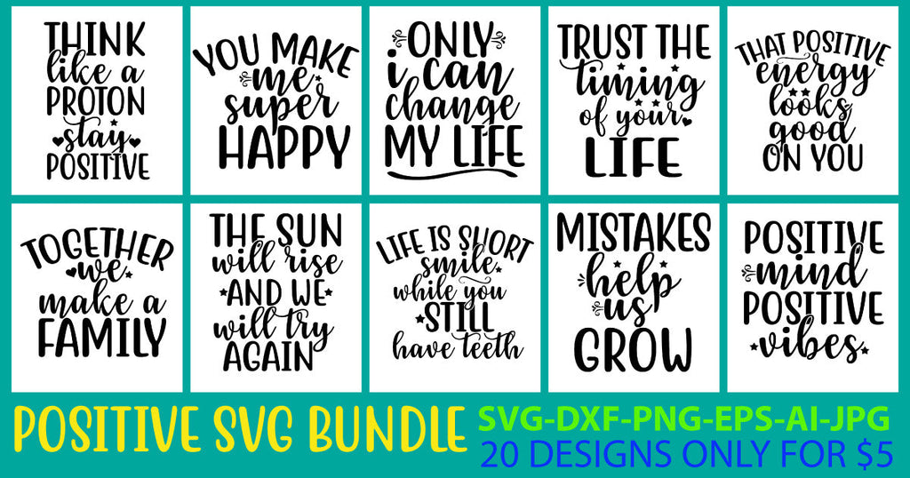 Positive Thinking Svg Bundle - So Fontsy