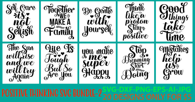 Positive Thinking SVG Bundle Vol. 2 SVG Syaman 