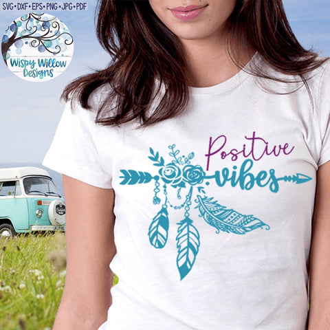 Positive Vibes | Boho Feather | Hippie SVG Cut File SVG Wispy Willow Designs 