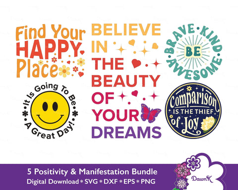 Positivity & Manifestation Bundle - Five Designs to Empower Your Day and Manifest Your Dreams SVG DawnKDesigns 