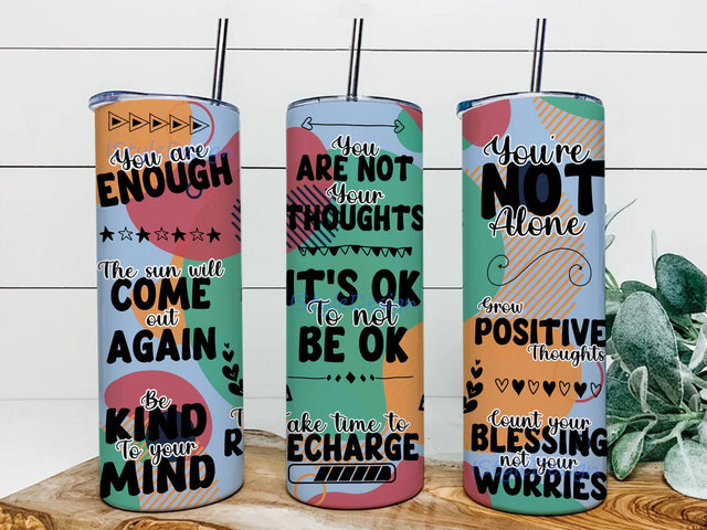 Positivity Sayings 20oz Skinny Tumbler Design Sublimation, Colorful Rainbow Tumbler, Colorful Positive Sayings Tumbler, Motivational Tumbler For Women Sublimation iStyleDesign 