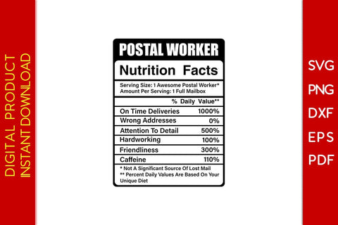 Postal Worker Nutrition Facts SVG PNG PDF Cut File SVG Creativedesigntee 