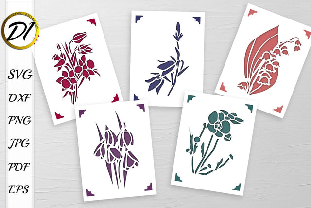 Postcards with Flower Design | Romantic | Beautiful Cut Flowers | Tender Postcards SVG Evgenyia Guschina 