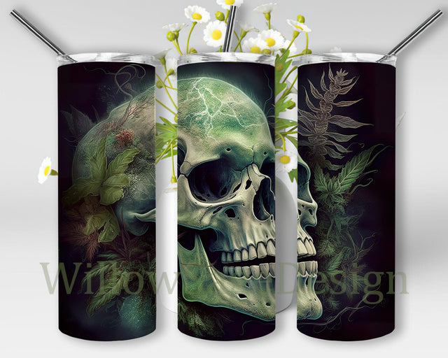 Pot And Skull 20oz Skinny Tumbler Png, Marijuana Leaves Tumbler, Skull Full Tumbler Wrap, Skull Coffee, Skull Coffee Wrap, Marijuana Gift Sublimation WillowSageDesign 