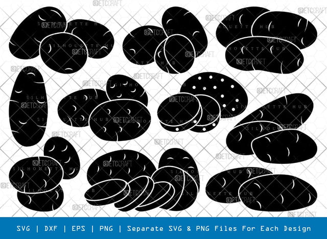 Potato Silhouette, Potato SVG, Food Items Svg, Vegetables Svg, Potato PieceSvg, Potato Bundle, SB00866 SVG ETC Craft 
