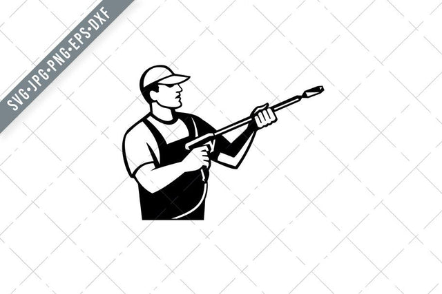 Power Washer with Water Blaster Pressure Washing Stencil Retro Black and White SVG Patrimonio Designs Limited 