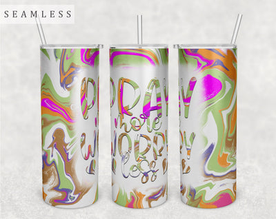 Pray More Worry Less Tumbler Wrap, 20 Oz Skinny Tumbler Sublimation Design, Seamless Christian Tumbler PNG Sublimation HappyDesignStudio 