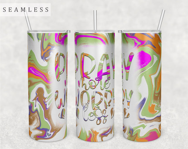 Pray More Worry Less Tumbler Wrap, 20 Oz Skinny Tumbler Sublimation Design, Seamless Christian Tumbler PNG Sublimation HappyDesignStudio 
