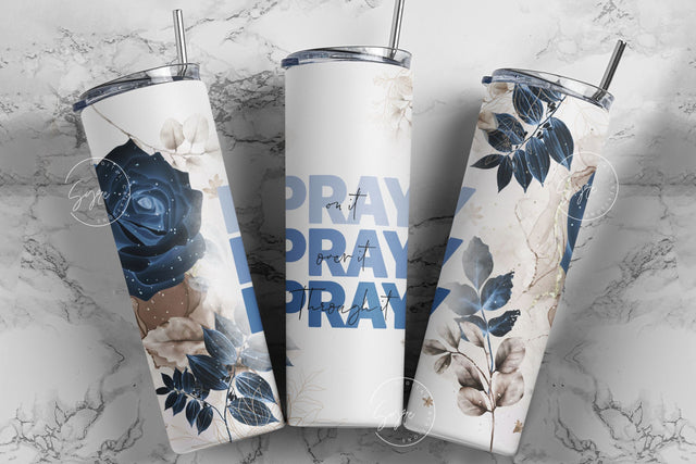 Pray On It Pray Over It Pray Through It Floral Tumbler, Motivational Christian Tumbler Design, 20 oz Skinny Tumbler Design Sublimation PNG Sublimation Syre Digital Creations 