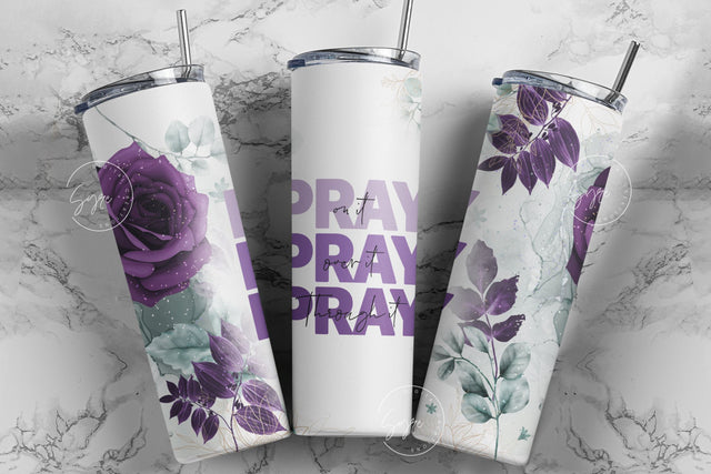 Pray On It Pray Over It Pray Through It Floral Tumbler, Motivational Christian Tumbler Design, 20 oz Skinny Tumbler Design Sublimation PNG Sublimation Syre Digital Creations 