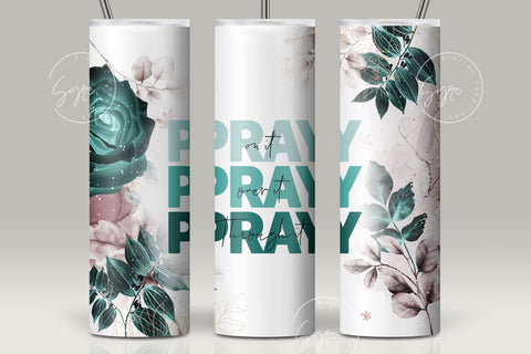 Pray On It Pray Over It Pray Through It Floral Tumbler, Motivational Christian Tumbler Design, 20oz Skinny Tumbler Design Sublimation PNG Sublimation Syre Digital Creations 