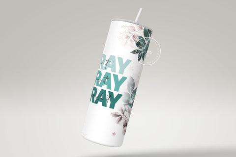 Pray On It Pray Over It Pray Through It Floral Tumbler, Motivational Christian Tumbler Design, 20oz Skinny Tumbler Design Sublimation PNG Sublimation Syre Digital Creations 