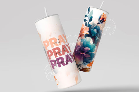 Pray On It Pray Over It Pray Through It Floral Tumbler, Motivational Christian Tumbler Design, 20oz Skinny Tumbler Design Sublimation PNG Sublimation Syre Digital Creations 