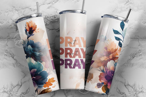 Pray On It Pray Over It Pray Through It Floral Tumbler, Motivational Christian Tumbler Design, 20oz Skinny Tumbler Design Sublimation PNG Sublimation Syre Digital Creations 
