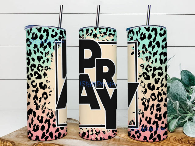 PRAY Religious 20oz Skinny Tumbler Png, Bible Leopard Girly Religion God Inspirational Png, Pray Through it Tumbler Sublimation Design, Religious Digital Download Sublimation iStyleDesign 