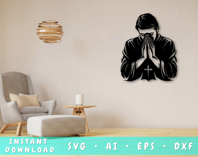 Prayer Laser SVG Cut File, Praying Hands Glowforge File, Prayer DXF, Prayer Wall Art SVG SVG HappyDesignStudio 