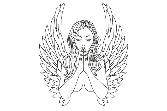 Praying Angel Embroidery Design. Line Art Woman Design. Embroidery/Applique DESIGNS NextEmbroidery 