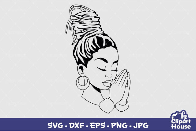 Praying Hands Black Locs Woman Silhouette SVG The Clipart House 