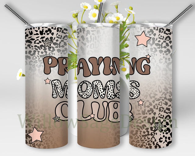 Praying Moms Club 20oz Skinny Tumbler Png, Christian Tumbler Png, Leopard Print Tumbler Design, Seamless Tumbler Template Sublimation WillowSageDesign 