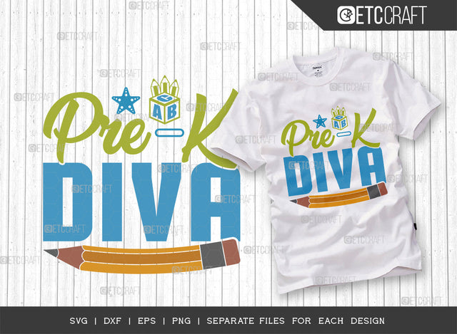 Pre-K Diva SVG Cut File, Preschool Svg, Kids Svg, Girl Svg, First Day Of School Svg, Pre-K Girl, Cool Diva, School Quotes SVG ETC Craft 