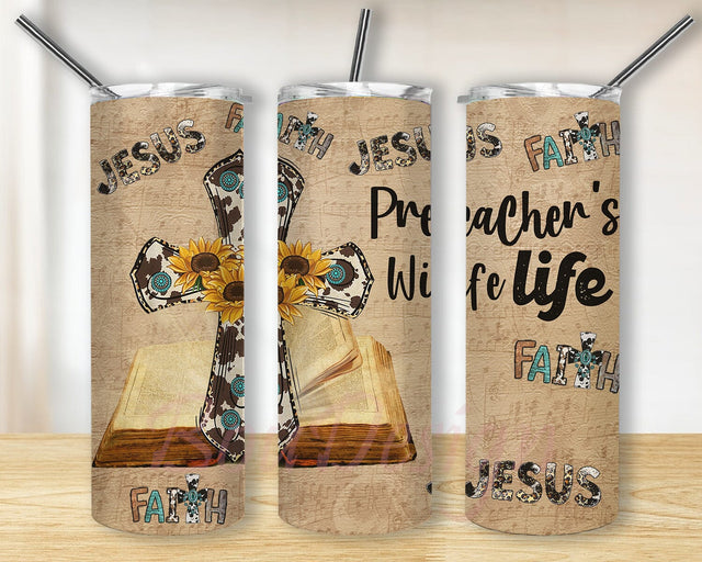 Preacher's Wife Life 20 oz Skinny Tumbler Sublimation Design Digital, Preacher's Wife Life Png, Jesus Cow Sunflower Png Sublimation BouDesign 