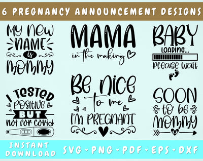 Pregnancy Announcement SVG Bundle, 6 Designs, Maternity SVG, My New Name Is Mommy SVG, I Tested Positive But Not For Covid SVG SVG HappyDesignStudio 
