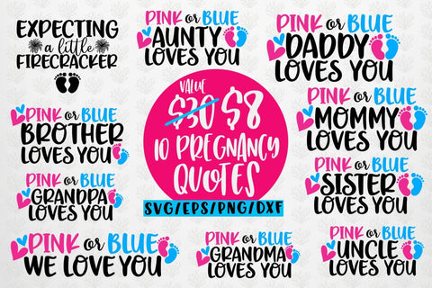 Pregnancy Svg Bundles - 10 Svg EPS DXF PNG Cut File SVG CoralCutsSVG