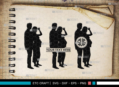 Pregnant Couple Monogram, Pregnant Couple Silhouette, Pregnant Couple SVG, Pregnant Svg, Husband And Wife Svg, SB00396 SVG ETC Craft 