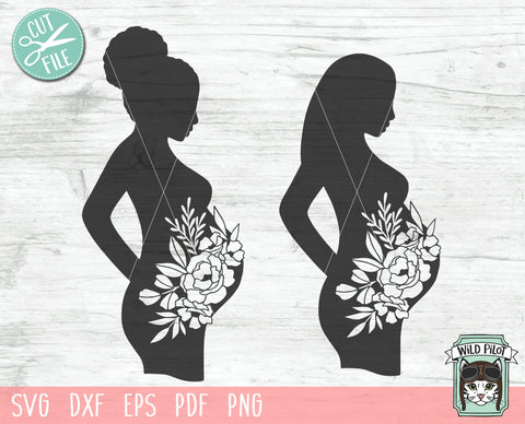 Pregnant Woman Flowers SVG File, Pregnancy Woman Floral SVG File, Fertility SVG, Pregnancy Cut File, Floral SVG, Female SVG File, Woman Cut File, Silhouette SVG SVG Wild Pilot 