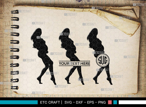 Pregnant Woman Monogram, Pregnant Woman Silhouette, Pregnant Woman SVG, Pregnant Lady Svg, Pregnancy Svg, Pregnant Mom Svg, SB00397 SVG ETC Craft 