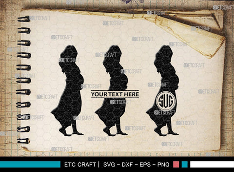 Pregnant Woman Monogram, Pregnant Woman Silhouette, Pregnant Woman SVG, Pregnant Lady Svg, Pregnancy Svg, Pregnant Mom Svg, SB00397 SVG ETC Craft 