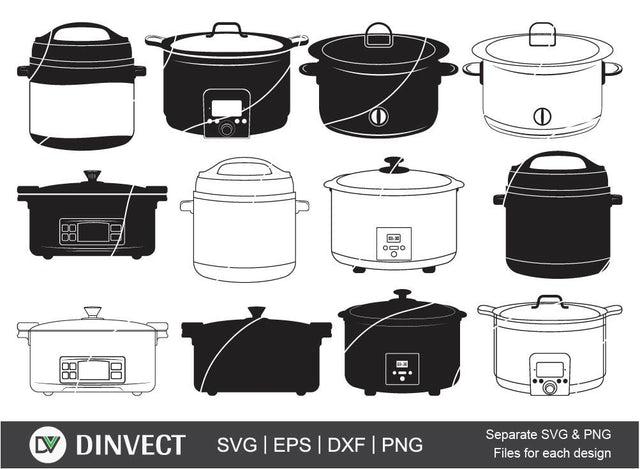 Pressure Cooker SVG, Cooker SVG, Slow cooker SVG, Cooking Svg, Pressure Cooker Clipart, Cooker Silhouette, Cooker Vector, Cooker bundle, Cut File, Silhouette Studio SVG Dinvect 