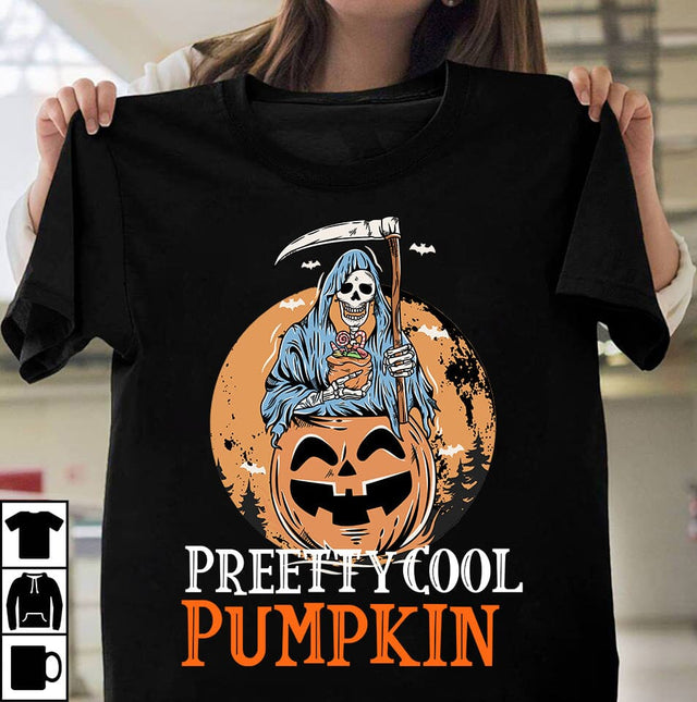 Pretty Cool Pumpkin SVG Cut File, Pretty Cool Pumpkin Sublimation Design, Halloween SVG bundle, Halloween Quotes SVG ,Halloween SVG Sublimation Design, Trick or Treat SVG SVG BlackCatsMedia 