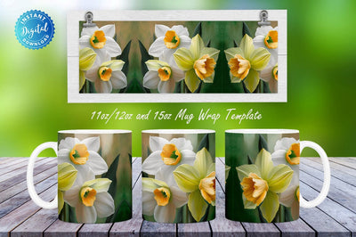 Pretty Daffodil Floral 11, 12 & 15 Oz Mug Sublimation Sublimation Regulrcrative 