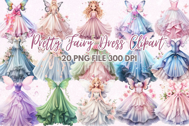 Pretty Fairy Dress Clipart Bundle Sublimation Regulrcrative 