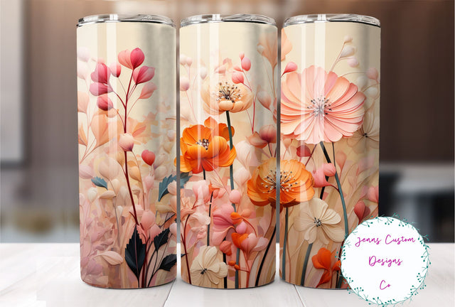 Pretty Pink Flowers, Floral 20 oz Skinny Tumbler Sublimation Design Digital Download PNG Instant DIGITAL ONLY, Straight tumbler wrap. Sublimation Jenn Driscoll 