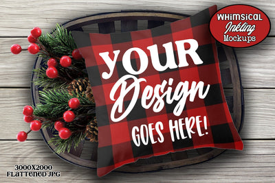Pretty Plaid Christmas Pillow Mockup Mock Up Photo Whimsical Inklings 