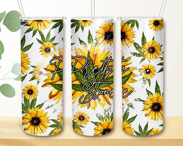 Pretty Stoner Tumbler Design, 20 oz Skinny Tumbler Design, Digital Download, Stoner Girl, Sunflower and Weed, Weed Digitals, Weed Tumbler Sublimation sassyprint 