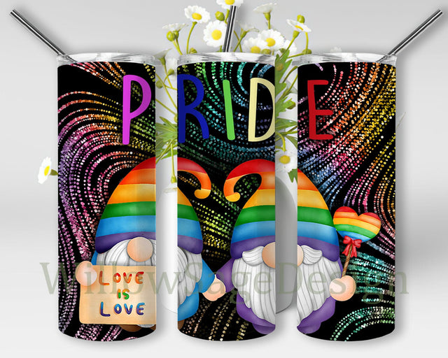 Pride Gnome Tumbler Design, Rainbow Gnome 20oz Skinny Tumbler, LGBTQ Tumbler Png, Love Is Love Design Png, Pride Tumbler With Lid And Straw, Digital Download Sublimation WillowSageDesign 