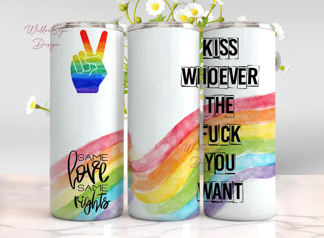 Pride LGBT Tumbler Wrap PNG, 20 oz Skinny Tumbler Gay Pride Flag Rainbow Black Glitter Sublimation Design Sublimation WillowSageDesign 