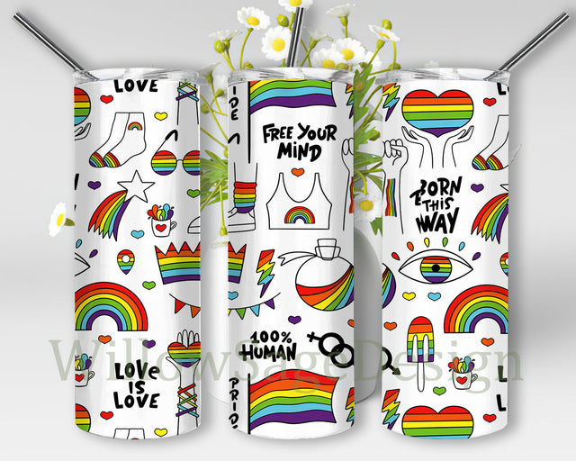 Pride LGBTQ 20oz Design Tumbler, Pride Rainbow Tumbler Png, LGBTQ Pattern Tumbler Wrap, LGBTQ Sublimation Design, Digital Download Sublimation WillowSageDesign 