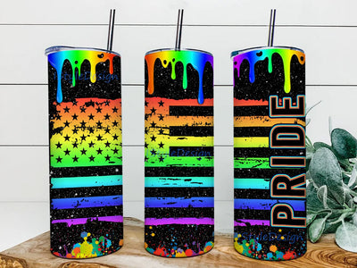 Pride Rainbow Black Background 20oz Skinny Tumbler Sublimation Designs for Straight Tapered Tumbler Design - PNG Digital Download Sublimation iStyleDesign 