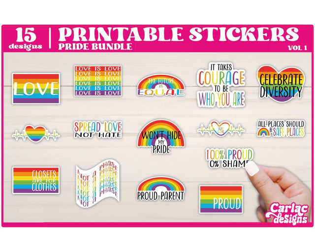 Pride Sticker Bundle | Gay Pride Printable Stickers SVG Carla C Designs 