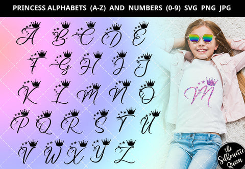 Princess alphabet a-z svg, princess number 0-9 svg, alphabet clipart, letters svg font, cut files for cricut, cut files for cricut SVG Loveleen Kaur 