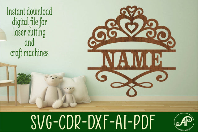 Princess crown name sign svg laser cut template SVG APInspireddesigns 