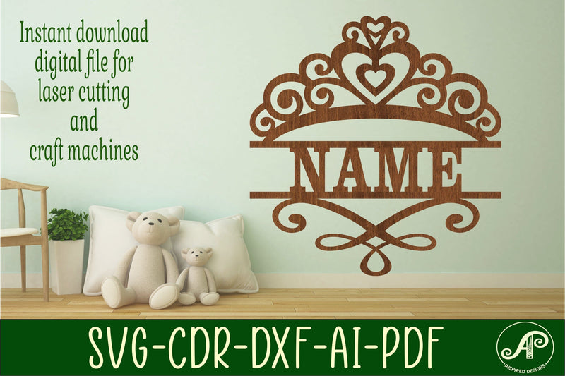 Princess crown name sign svg laser cut template SVG APInspireddesigns 